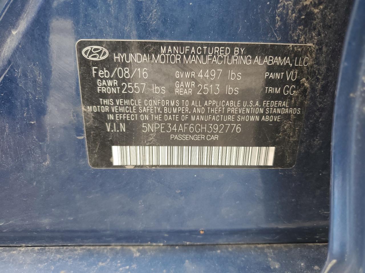 2016 Hyundai Sonata Sport VIN: 5NPE34AF6GH392776 Lot: 63698545