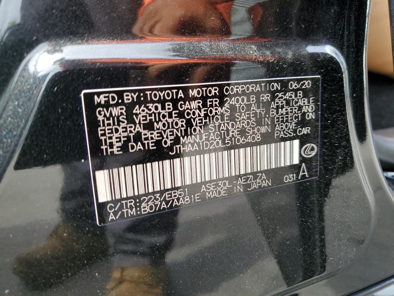 2020 Lexus Is 300 VIN: JTHAA1D20L5106408 Lot: 64658435