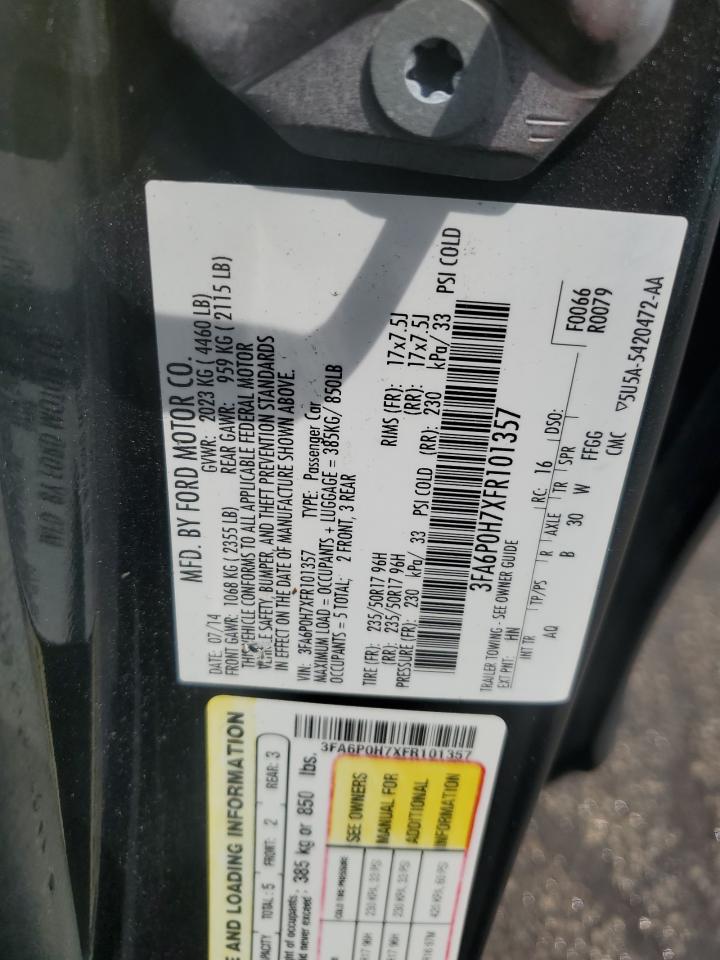 2015 Ford Fusion Se VIN: 3FA6P0H7XFR101357 Lot: 64800125