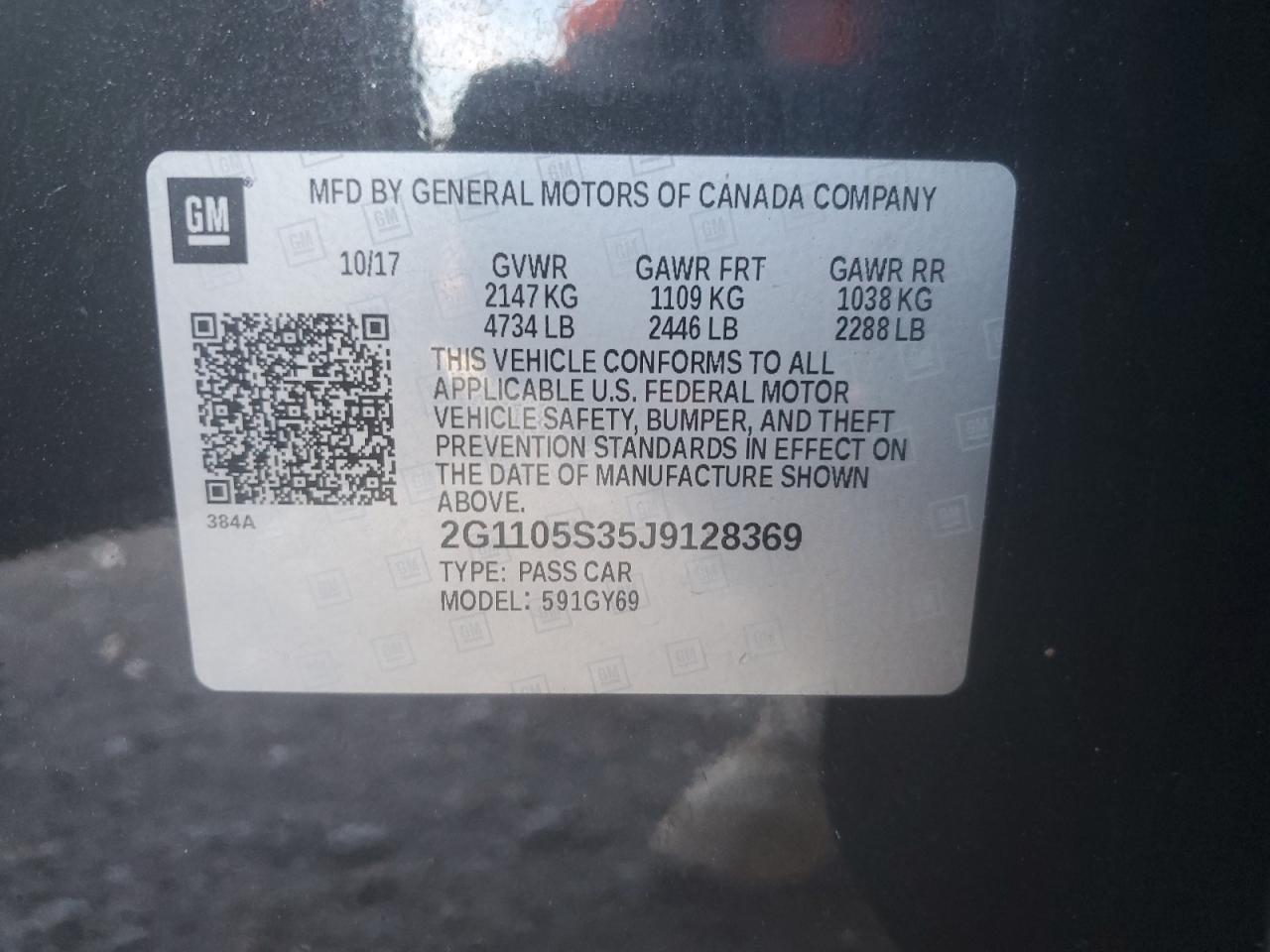 2018 Chevrolet Impala Lt VIN: 2G1105S35J9128369 Lot: 63019375