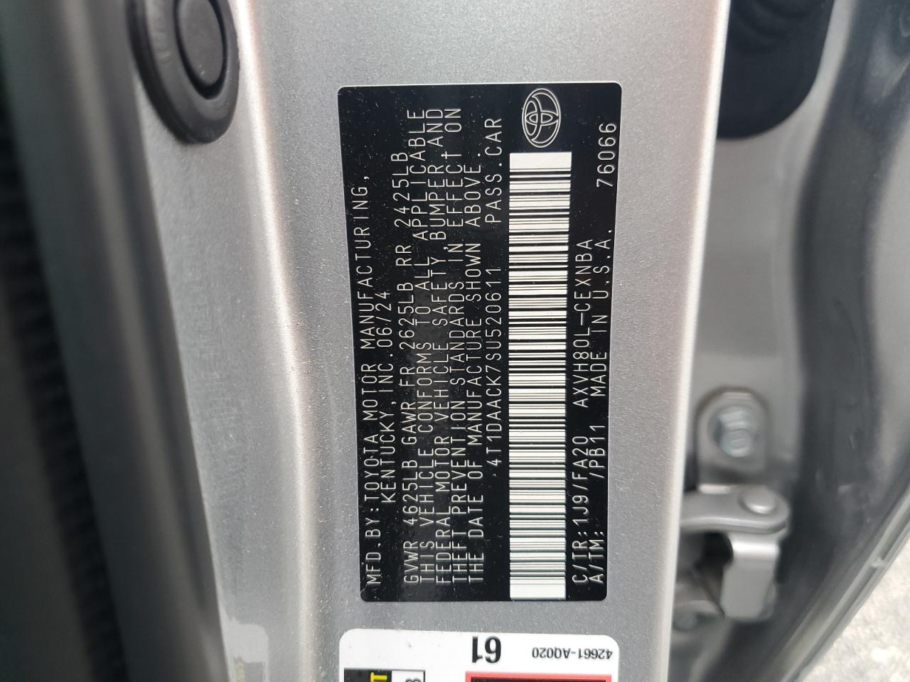 2025 Toyota Camry Xse VIN: 4T1DAACK7SU520611 Lot: 64726765