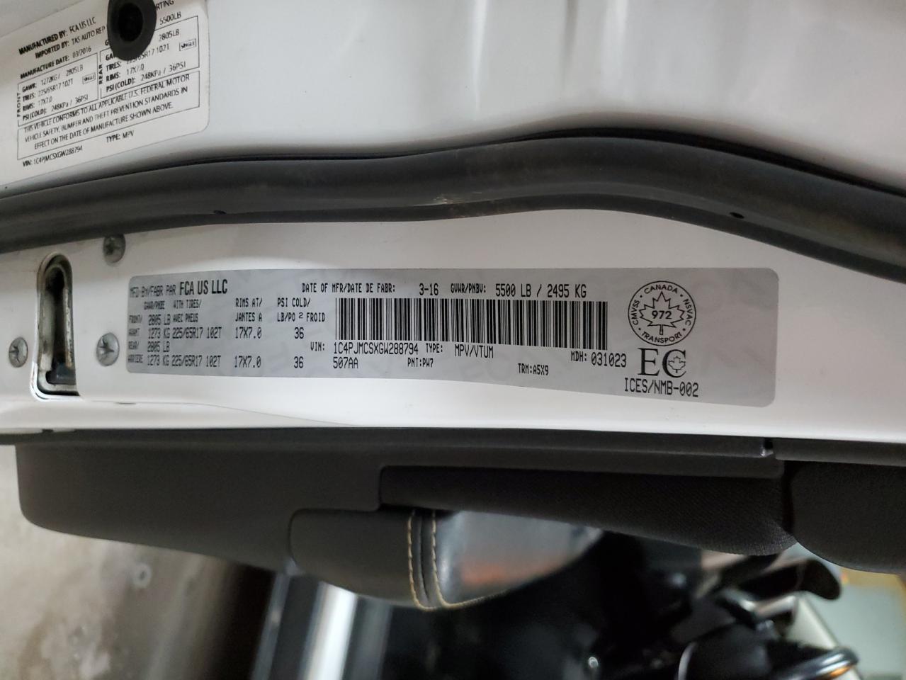 2016 Jeep Cherokee Latitude VIN: 1C4PJMCSXGW288794 Lot: 63055835