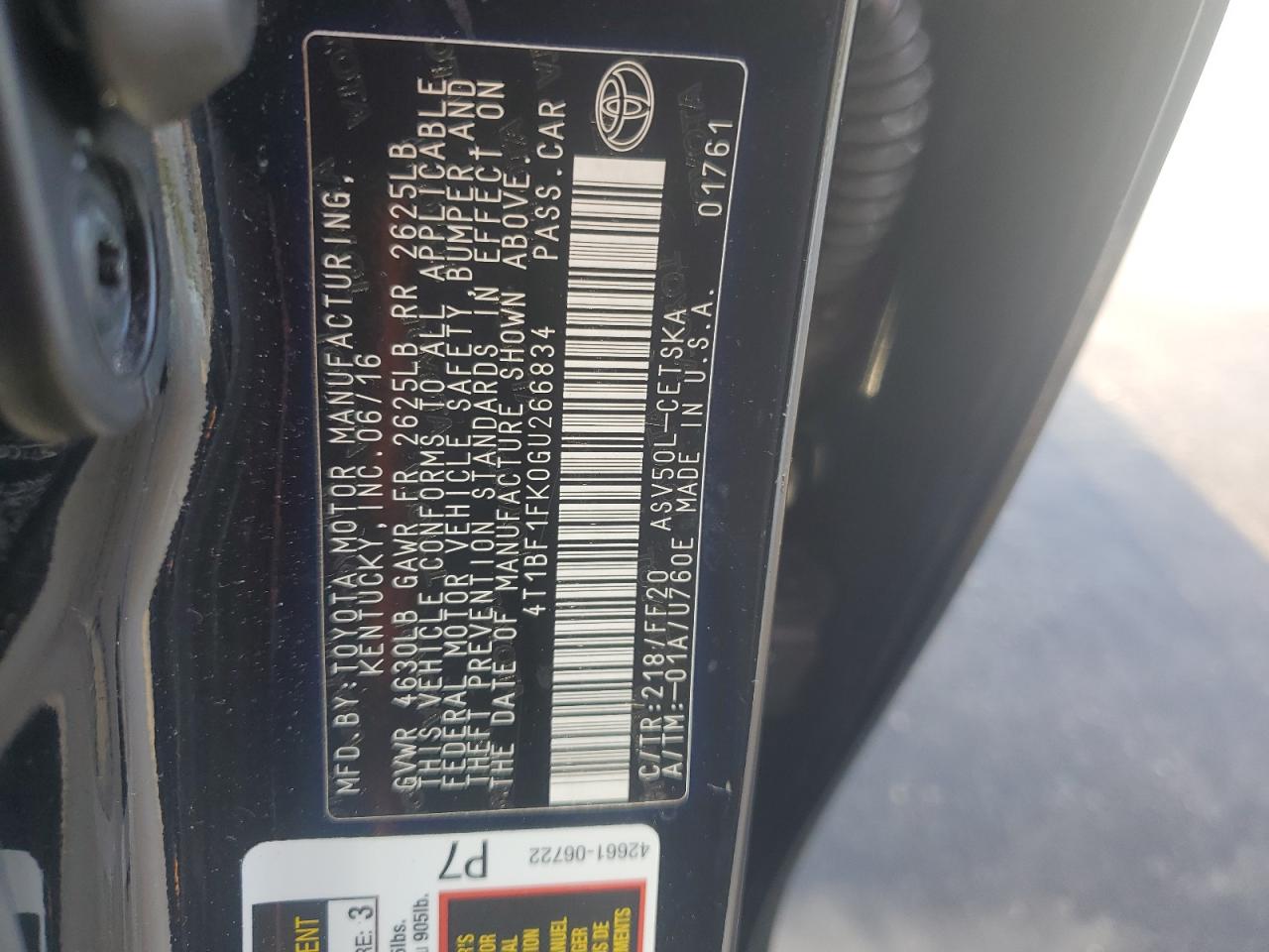 2016 Toyota Camry Le VIN: 4T1BF1FK0GU266834 Lot: 64620235
