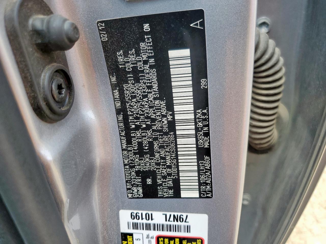 2012 Toyota Sequoia Platinum VIN: 5TDDY5G14CS062864 Lot: 64496765