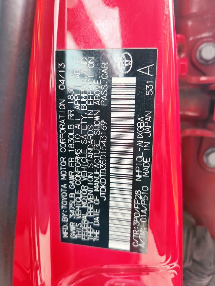 2013 Toyota Prius C VIN: JTDKDTB35D1543169 Lot: 64700595