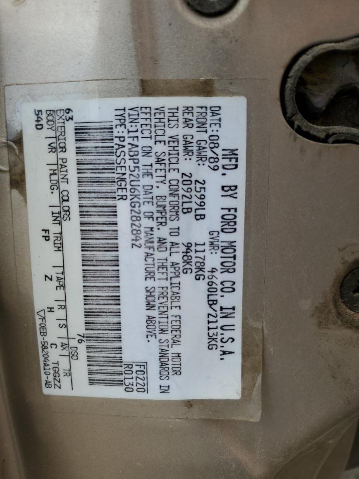 1989 Ford Taurus Gl VIN: 1FABP52U6KG282842 Lot: 63914655