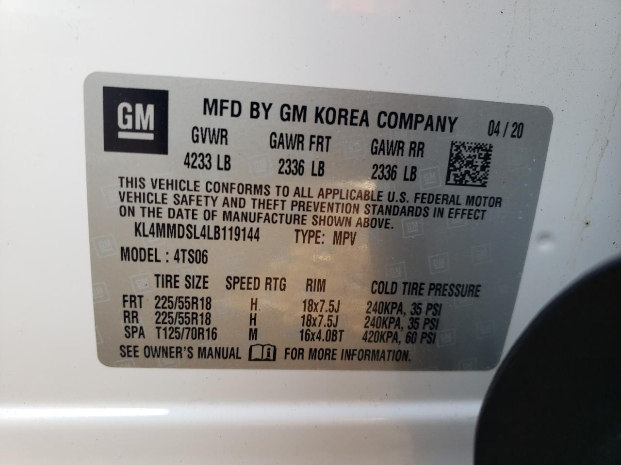 kl4mmdsl4lb119144 KL4MMDSL4LB119144 2020 Buick Encore Gx Select
