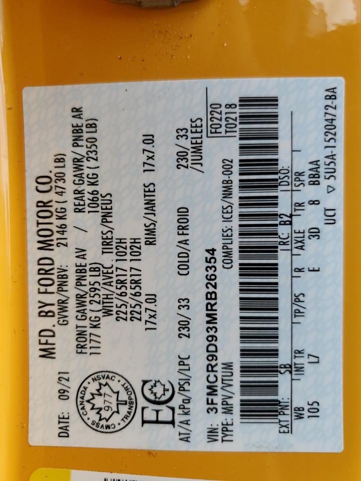 2021 Ford Bronco Sport Badlands VIN: 3FMCR9D93MRB26354 Lot: 64618205