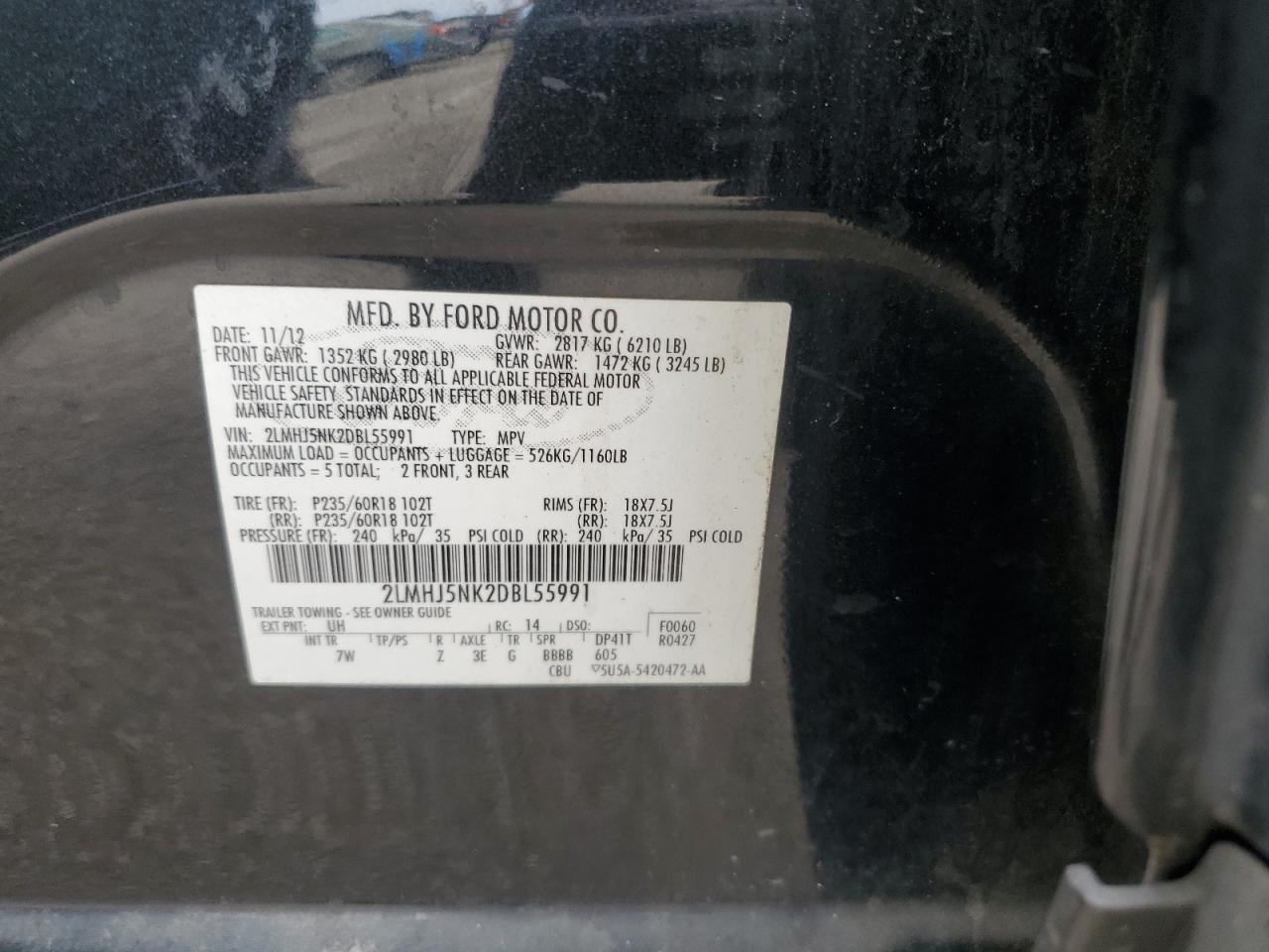 2013 Lincoln Mkt VIN: 2LMHJ5NK2DBL55991 Lot: 63557265