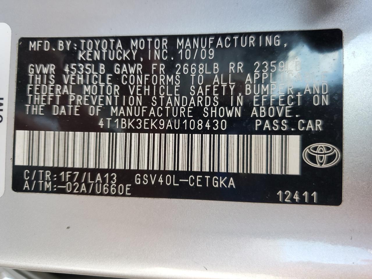 2010 Toyota Camry Se VIN: 4T1BK3EK9AU108430 Lot: 65204505