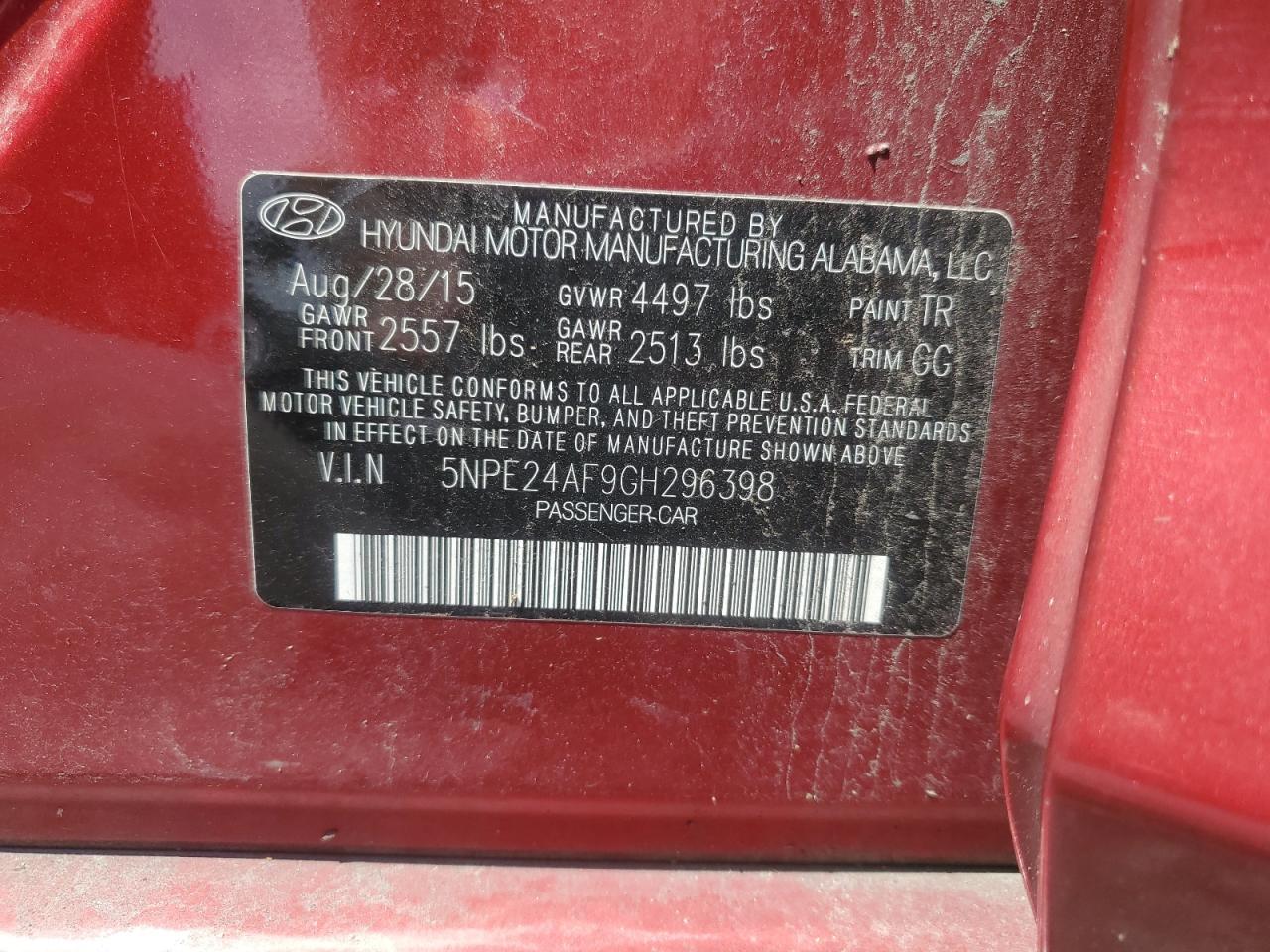 2016 Hyundai Sonata Se VIN: 5NPE24AF9GH296398 Lot: 65113285