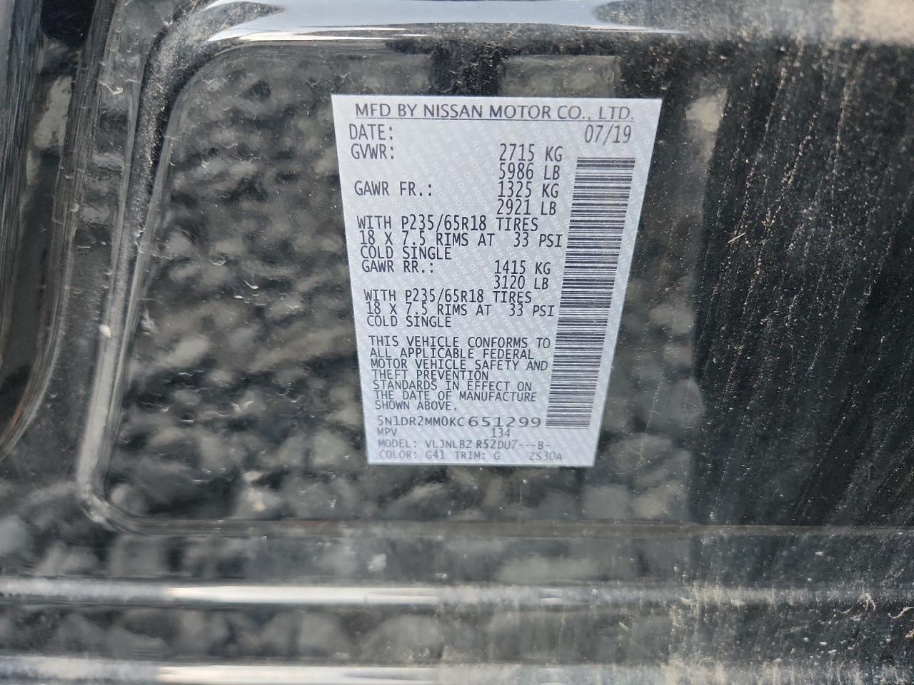 5n1dr2mm0kc651299 5N1DR2MM0KC651299 2019 Nissan Pathfinder S