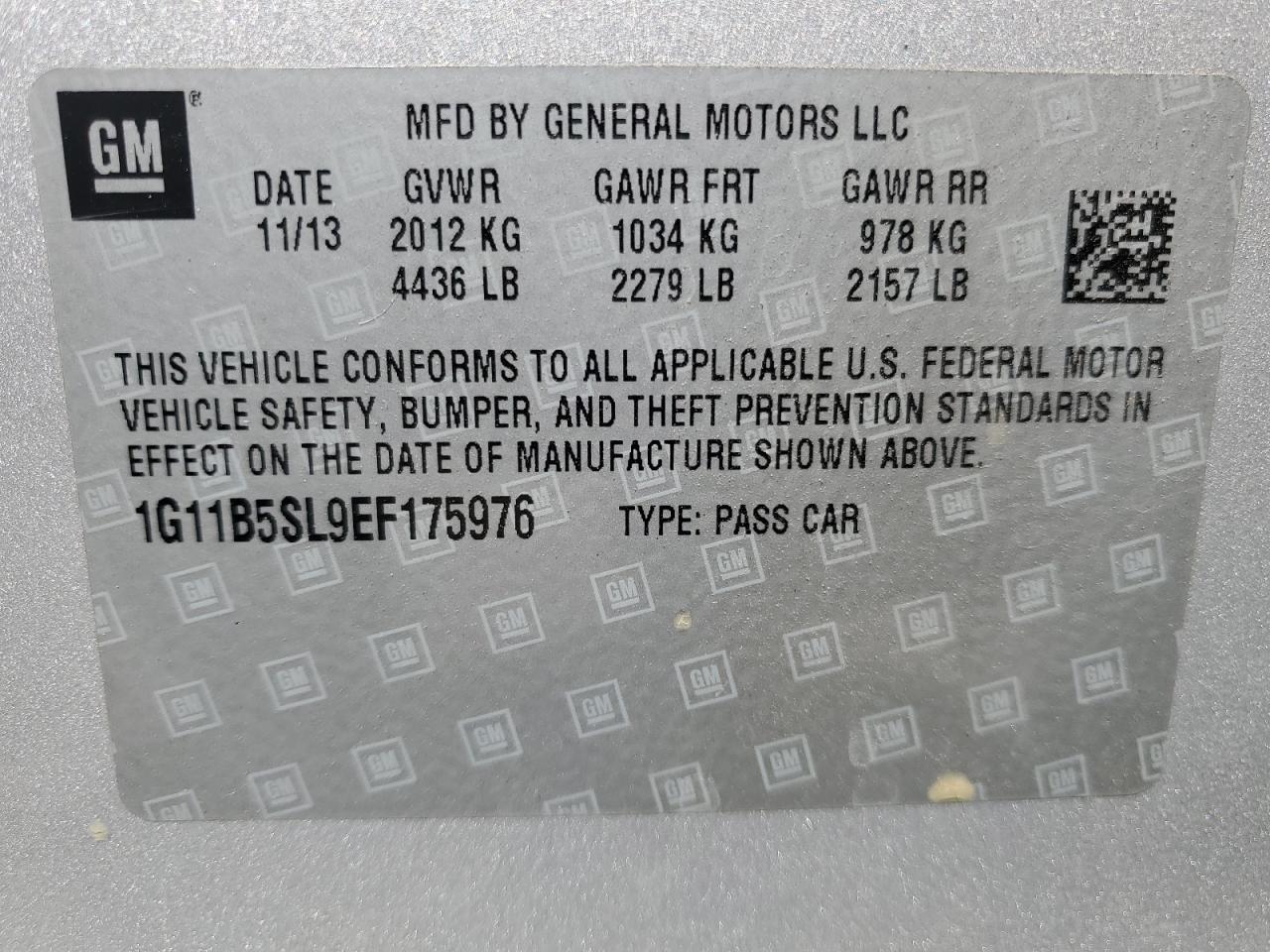 2014 Chevrolet Malibu Ls VIN: 1G11B5SL9EF175976 Lot: 66108595