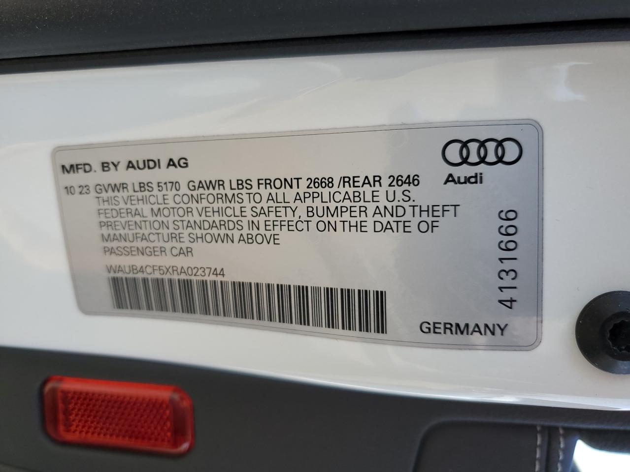 2024 Audi S5 Prestige VIN: WAUB4CF5XRA023744 Lot: 64234145