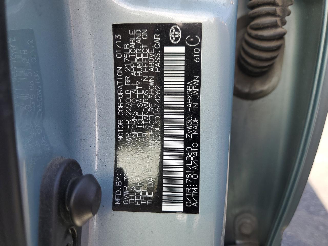 2013 Toyota Prius VIN: JTDKN3DU3D1644262 Lot: 63074455