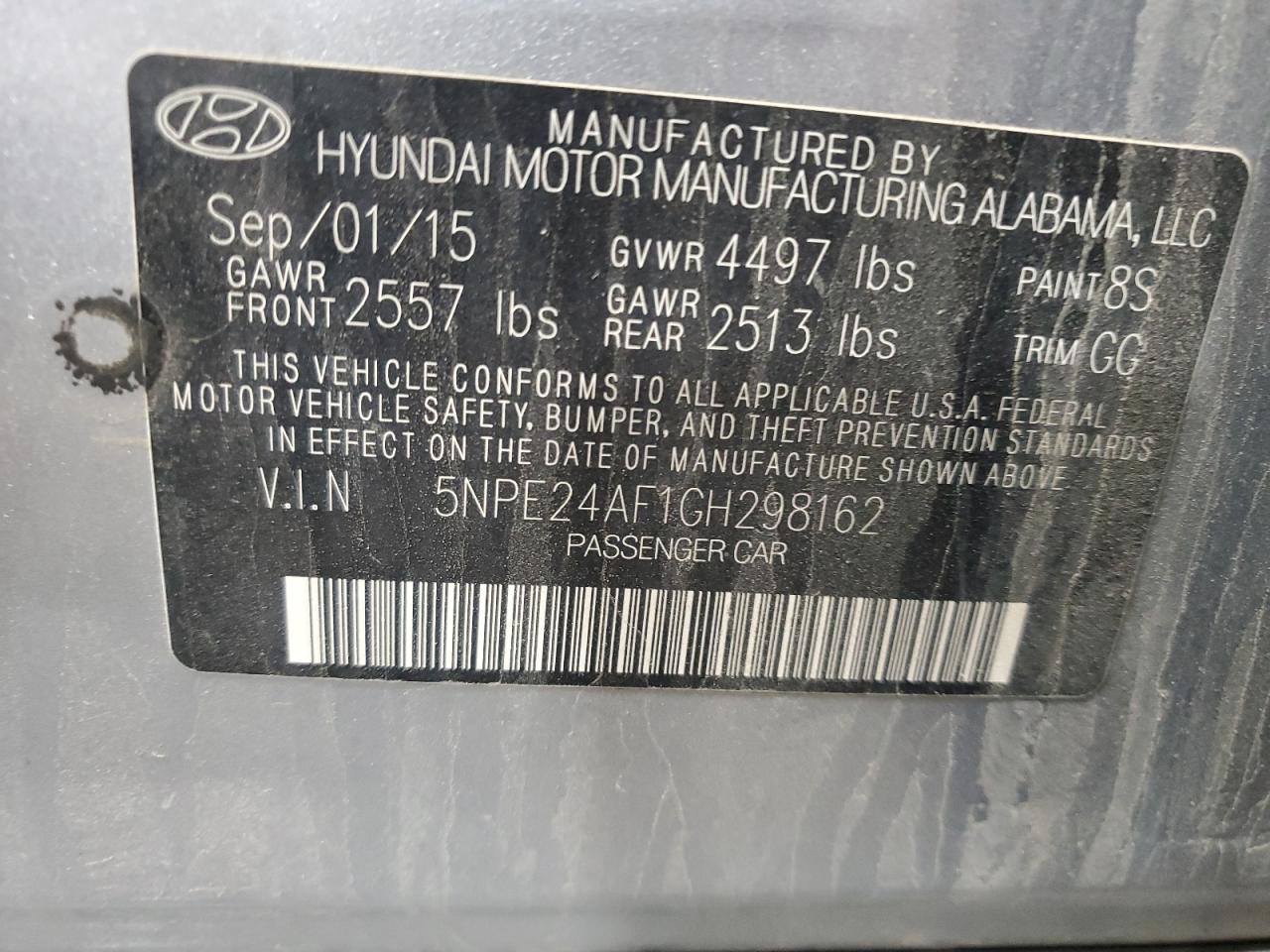2016 Hyundai Sonata Se VIN: 5NPE24AF1GH298162 Lot: 62348855