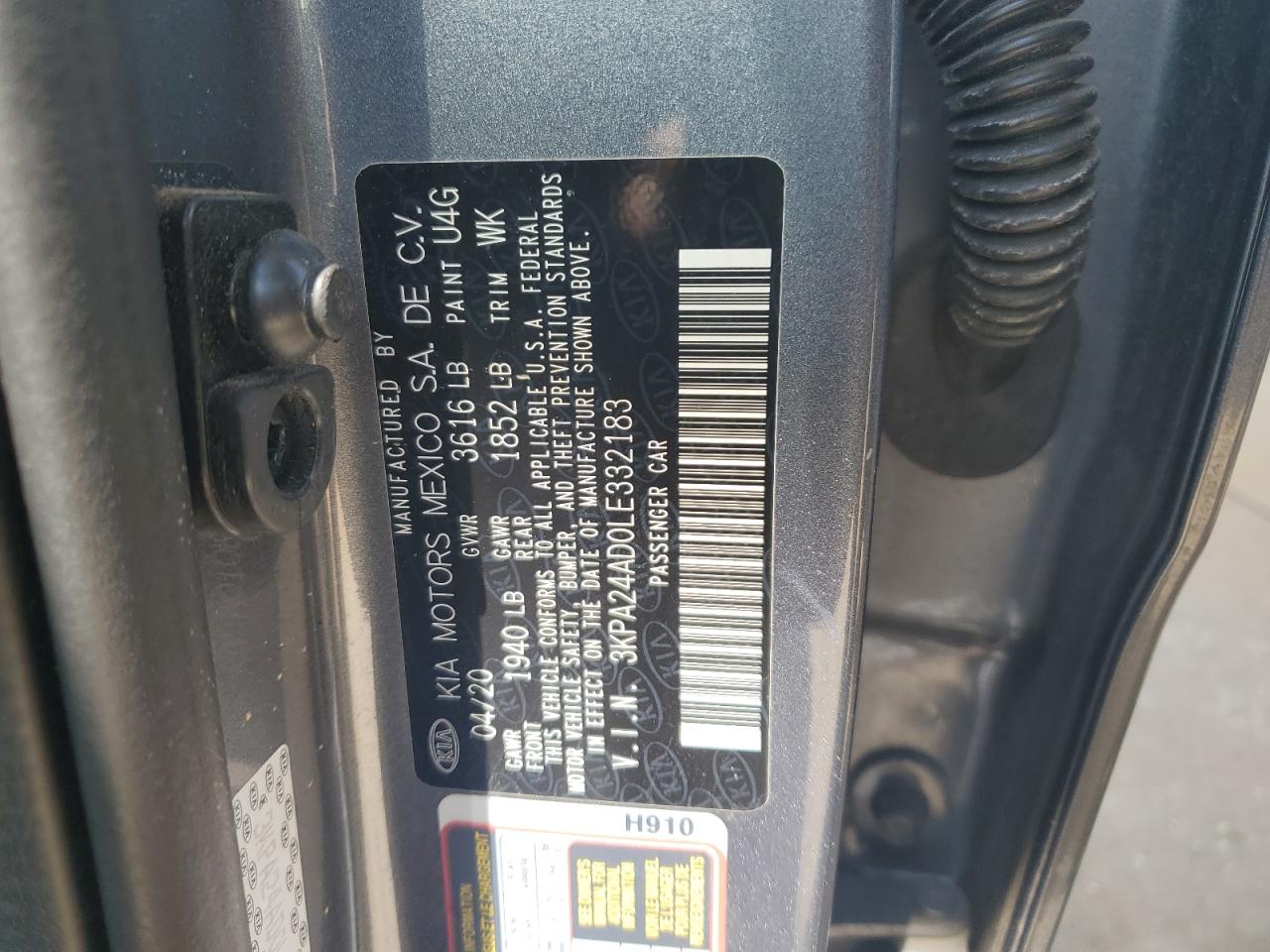 2020 Kia Rio Lx VIN: 3KPA24AD0LE332183 Lot: 64320985