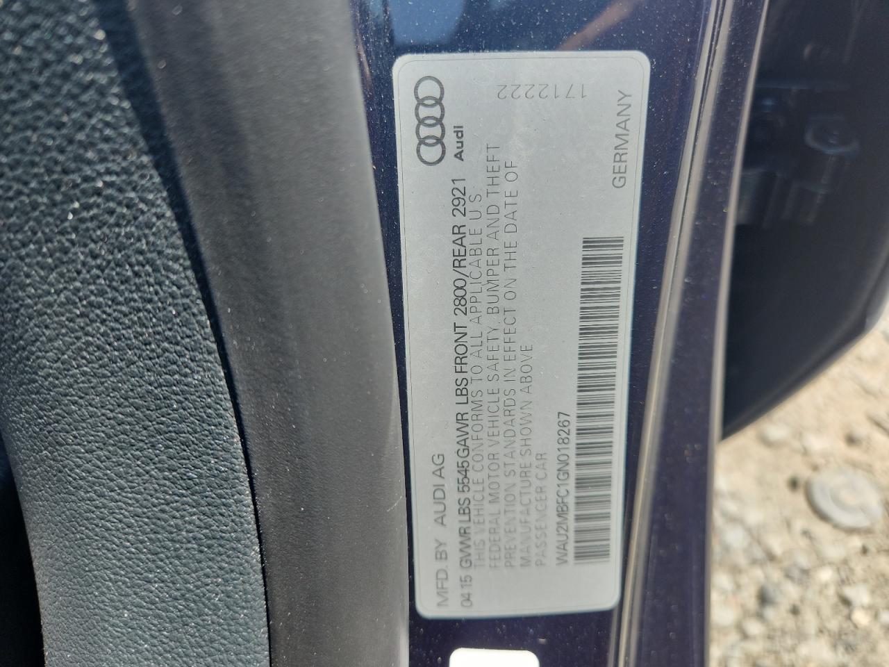 2016 Audi A7 Prestige VIN: WAU2MBFC1GN018267 Lot: 62498205
