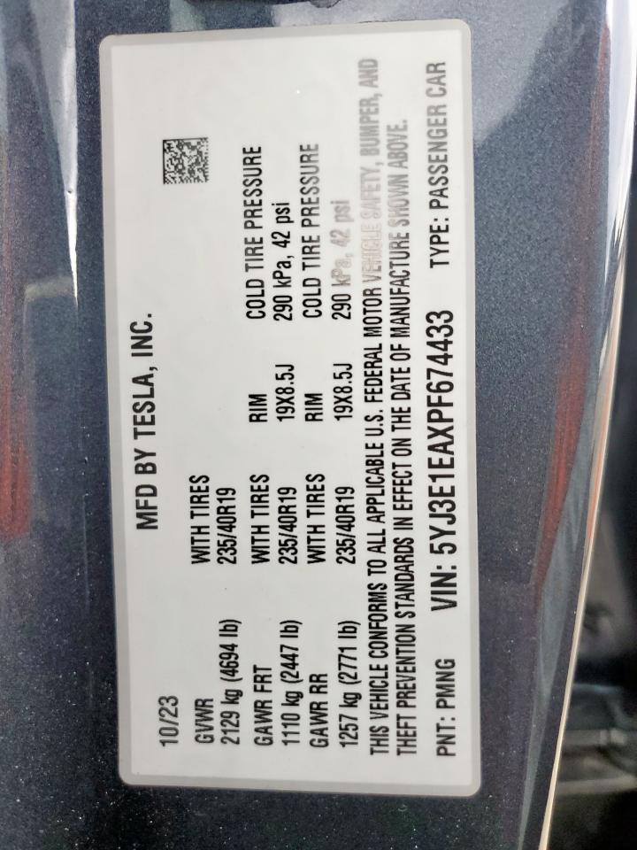 2023 Tesla Model 3 VIN: 5YJ3E1EAXPF674433 Lot: 64460285