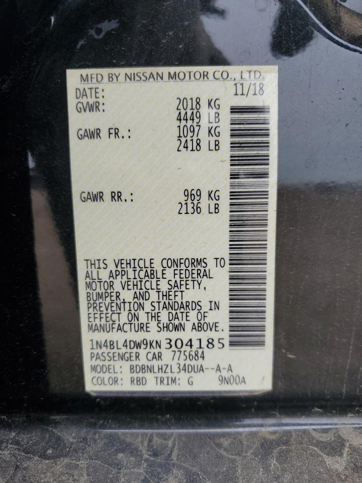 2019 Nissan Altima Sv VIN: 1N4BL4DW9KN304185 Lot: 65386535