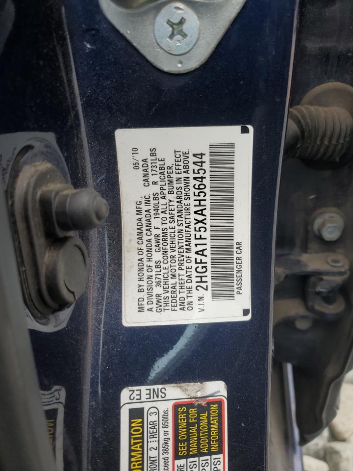 2hgfa1f5xah564544 2HGFA1F5XAH564544 2010 Honda Civic Lx