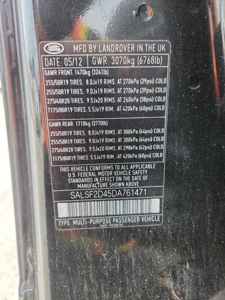 2013 Land Rover Range Rover Sport Hse VIN: SALSF2D45DA761471 Lot: 64461265