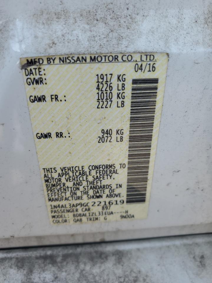 2016 Nissan Altima 2.5 VIN: 1N4AL3AP9GC221619 Lot: 64574715