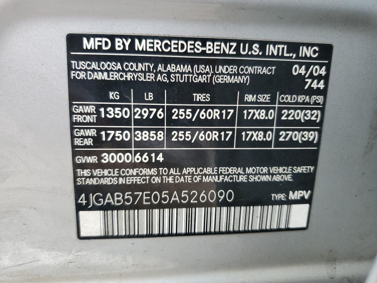 2005 Mercedes-Benz Ml 350 VIN: 4JGAB57E05A526090 Lot: 64417655
