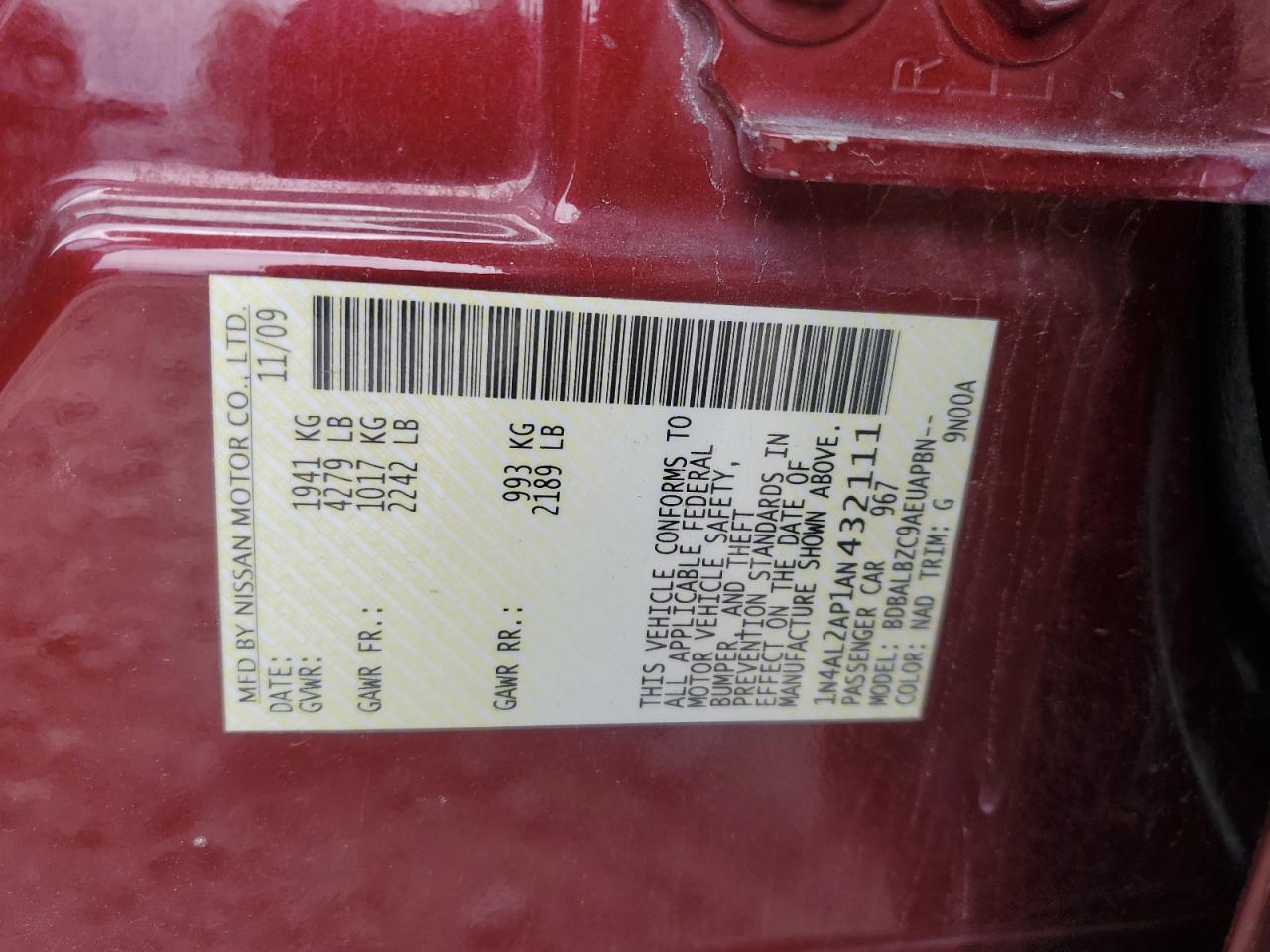 2010 Nissan Altima Base VIN: 1N4AL2AP1AN432111 Lot: 65246225