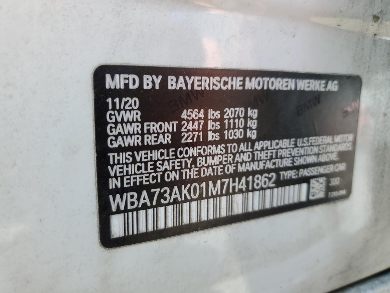 2021 BMW 228Xi VIN: WBA73AK01M7H41862 Lot: 63047535