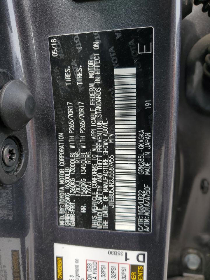 2018 Toyota 4Runner Sr5/Sr5 Premium VIN: JTEBU5JR2J5587955 Lot: 61909225