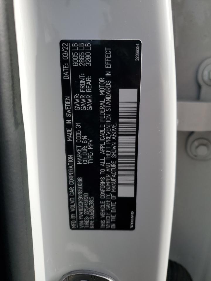 2022 Volvo Xc90 T5 Momentum VIN: YV4102CK9N1850088 Lot: 63163305