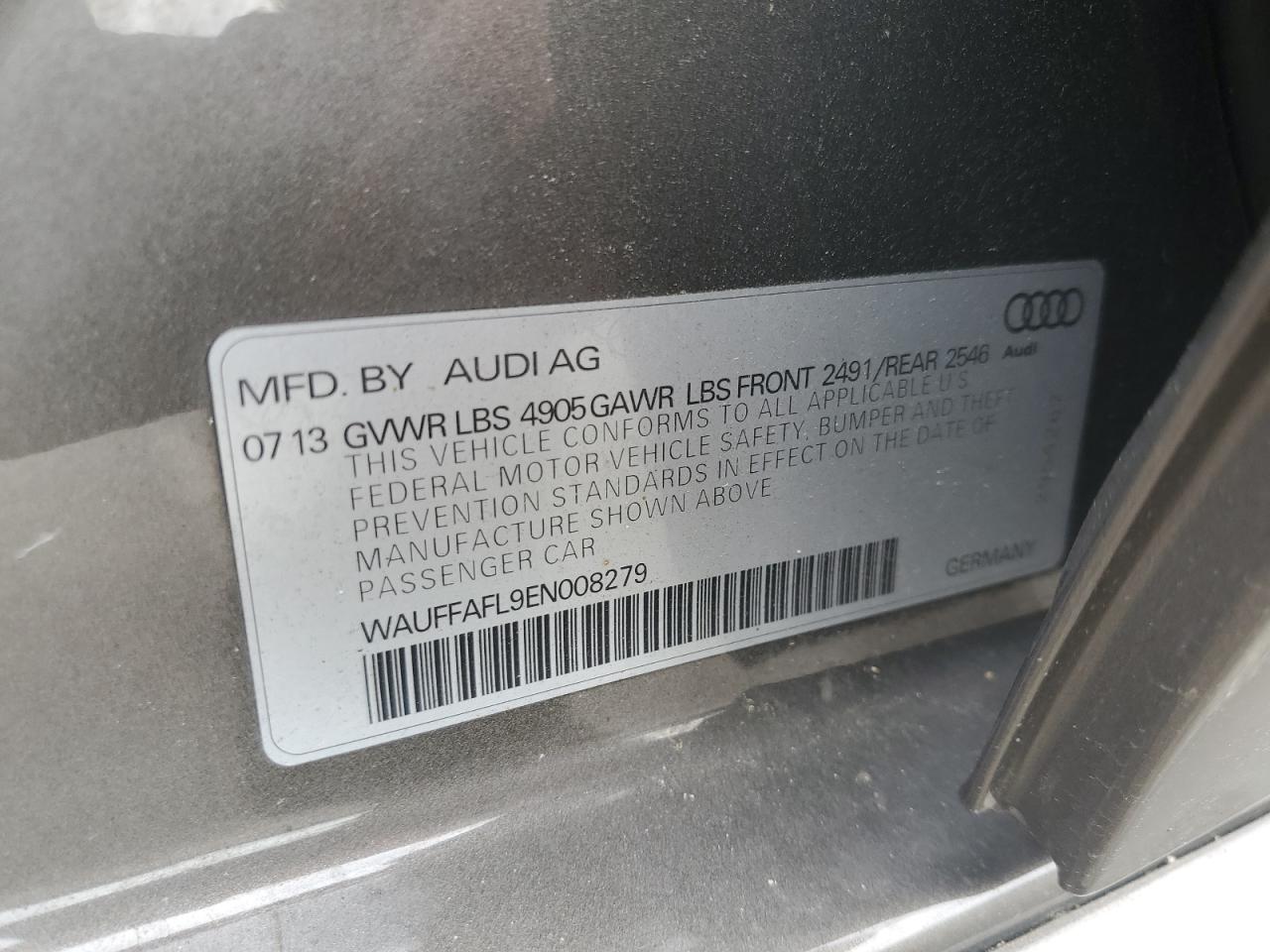 2014 Audi A4 Premium Plus VIN: WAUFFAFL9EN008279 Lot: 64948605