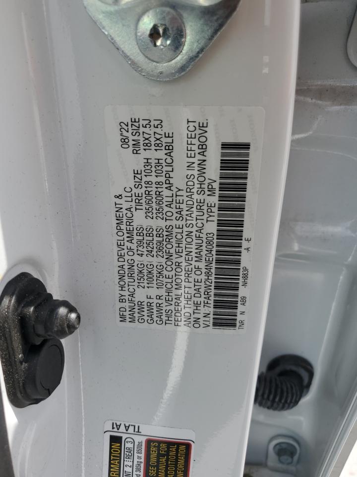 2022 Honda Cr-V Exl VIN: 7FARW2H84NE040803 Lot: 64896635