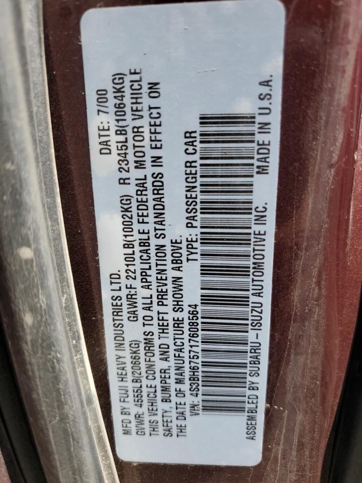 2001 Subaru Legacy Outback Awp VIN: 4S3BH675717608564 Lot: 65392465