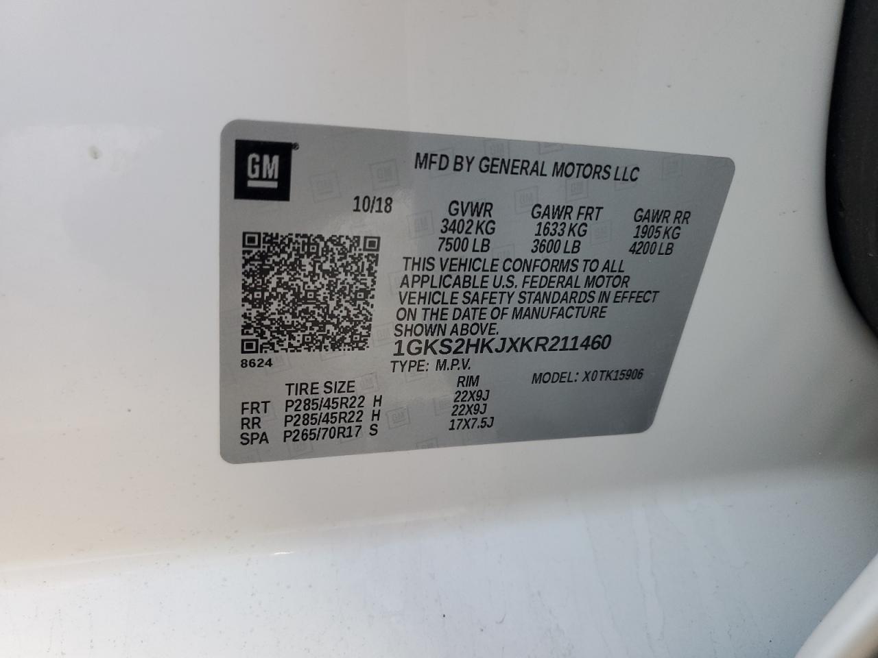 2019 GMC Yukon Xl Denali VIN: 1GKS2HKJXKR211460 Lot: 64288545