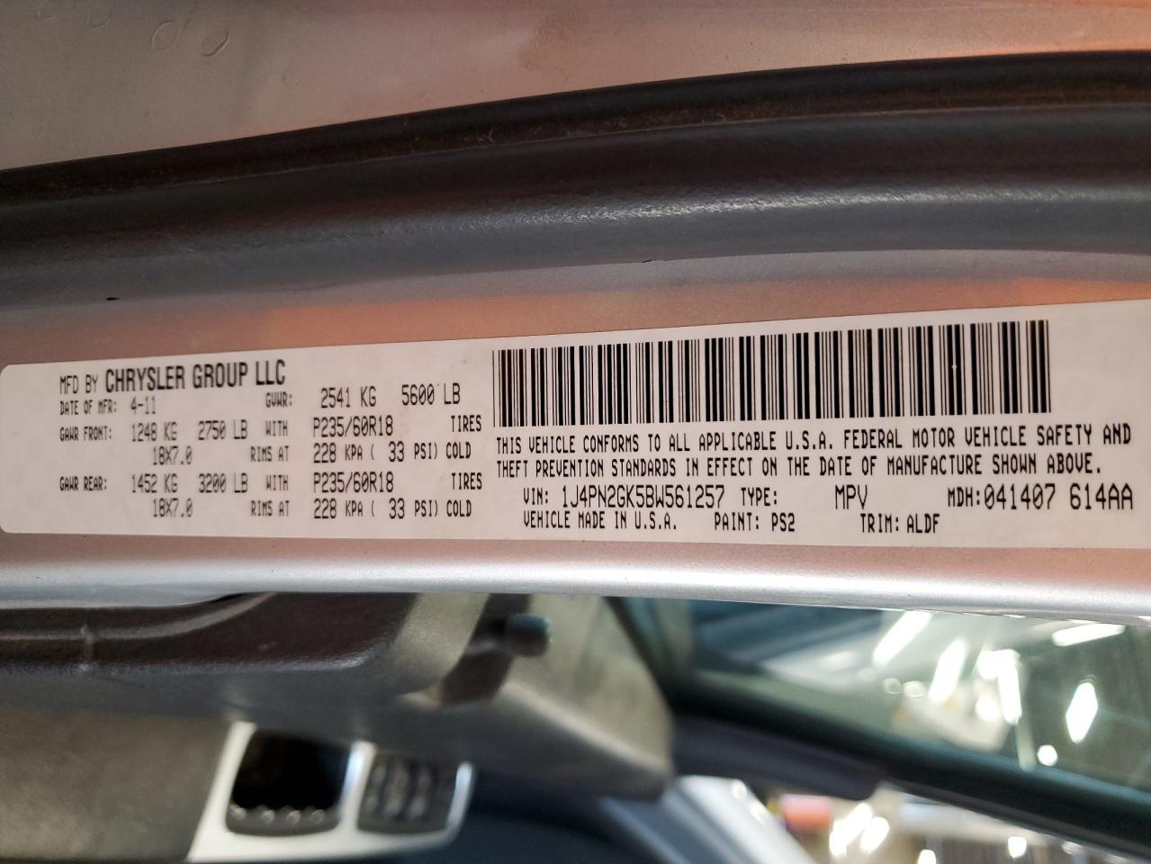 2011 Jeep Liberty Sport VIN: 1J4PN2GK5BW561257 Lot: 63006495