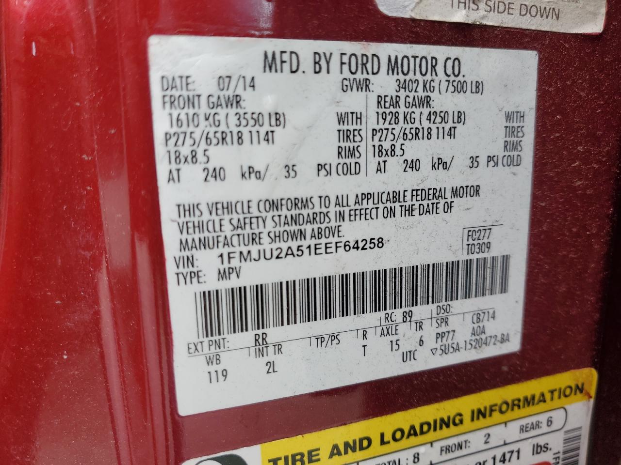 2014 Ford Expedition Limited VIN: 1FMJU2A51EEF64258 Lot: 64034205