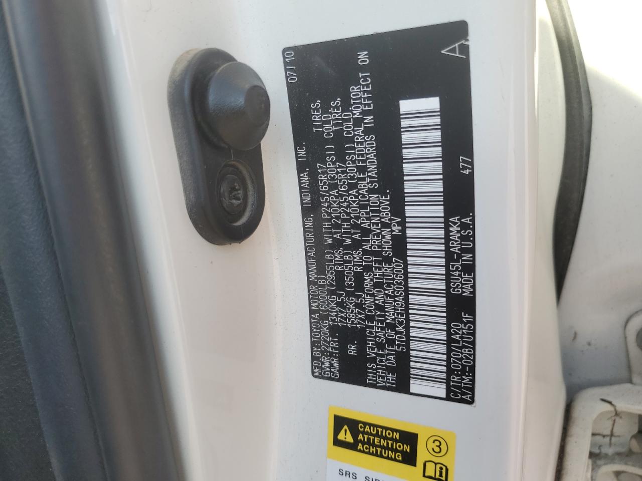 5TDJK3EH9AS036007 2010 Toyota Highlander Se