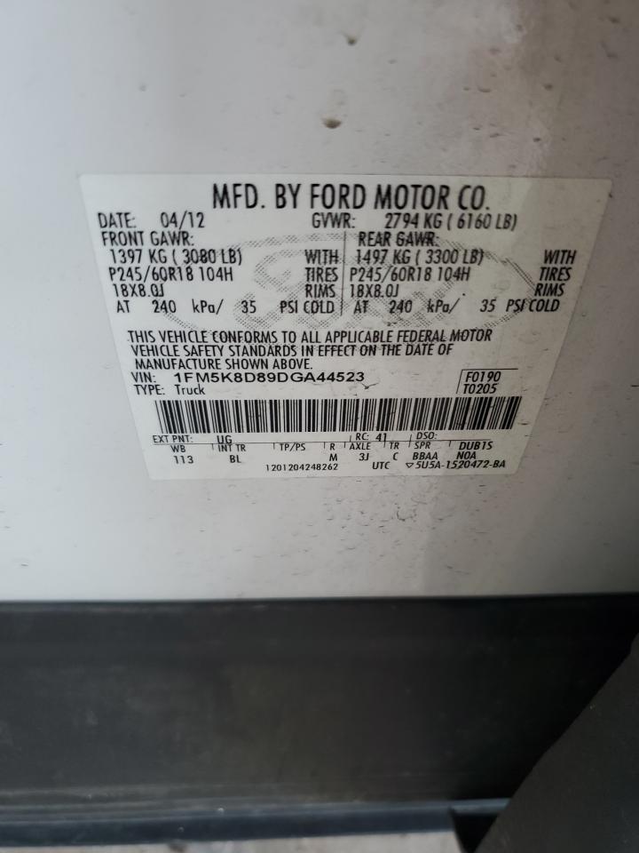 2013 Ford Explorer Xlt VIN: 1FM5K8D89DGA44523 Lot: 62035965