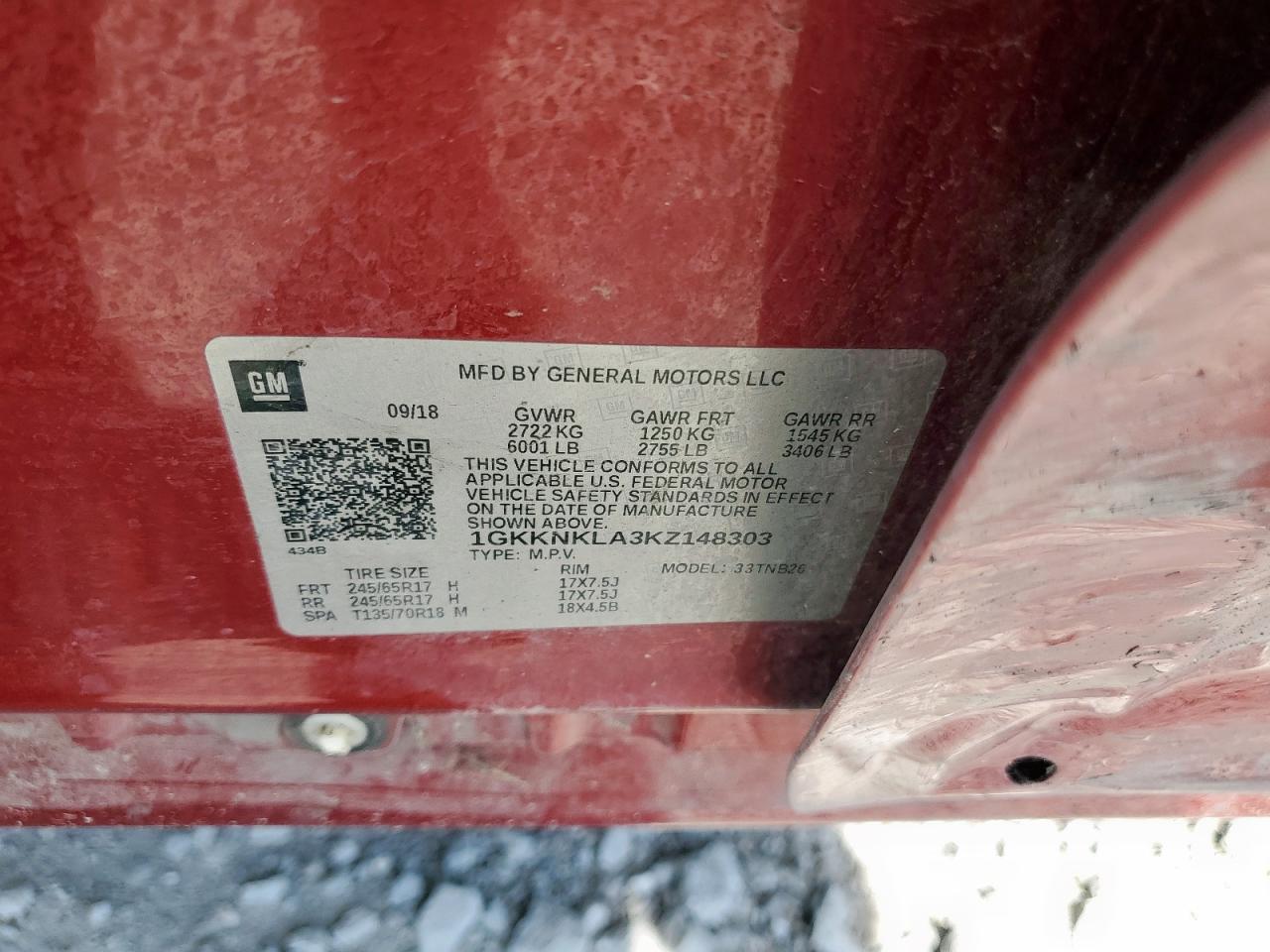 2019 GMC Acadia Sle VIN: 1GKKNKLA3KZ148303 Lot: 66377395