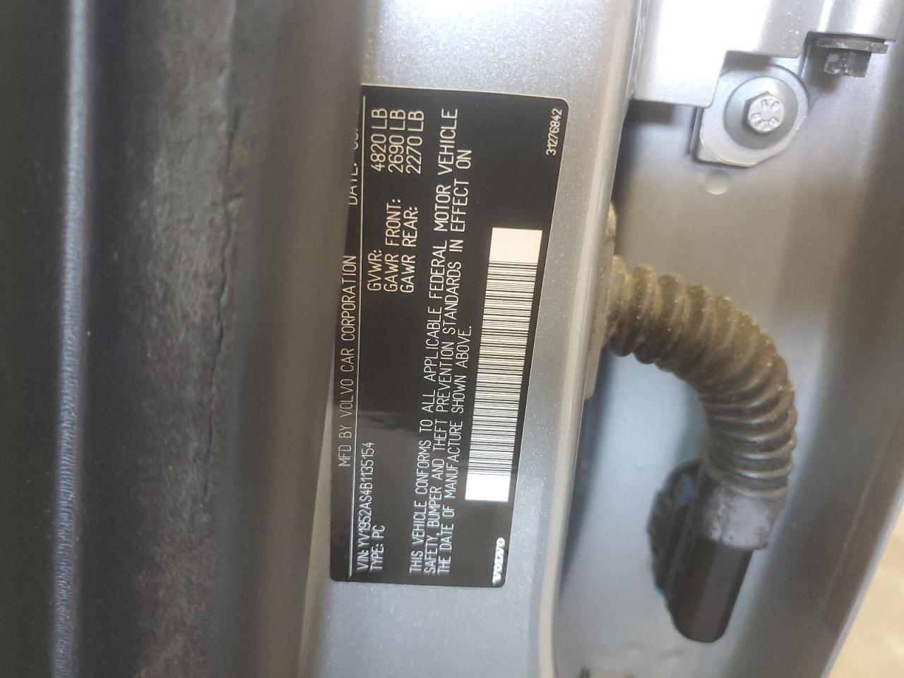 2011 Volvo S80 3.2 VIN: YV1952AS4B1135154 Lot: 64636925