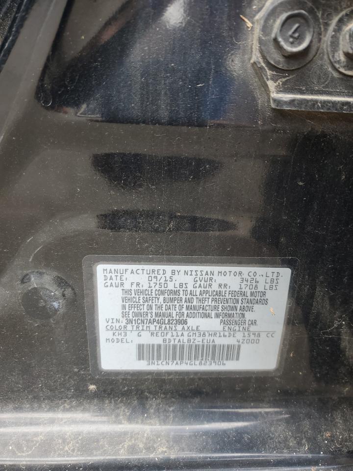 2016 Nissan Versa S VIN: 3N1CN7AP4GL823906 Lot: 62949705