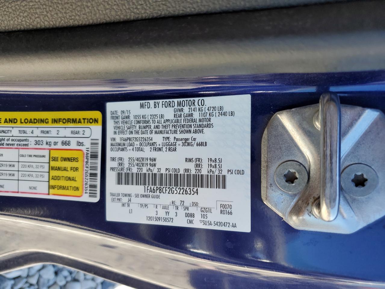 2016 Ford Mustang Gt VIN: 1FA6P8CF2G5226354 Lot: 64317305