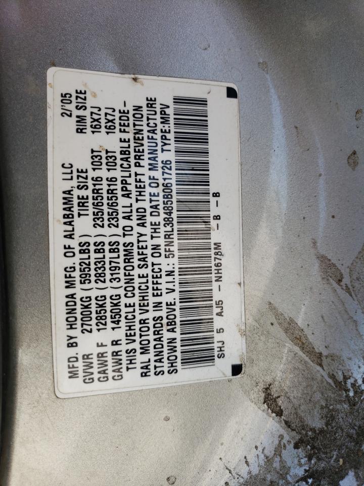 2005 Honda Odyssey Ex VIN: 5FNRL38485B061726 Lot: 66010915