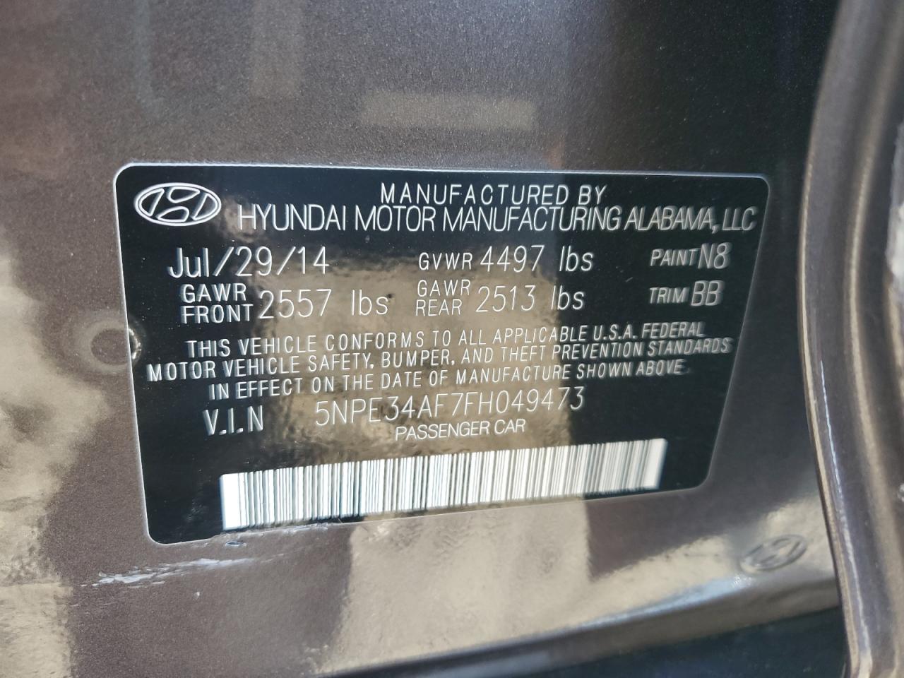 2015 Hyundai Sonata Sport VIN: 5NPE34AF7FH049473 Lot: 64986515