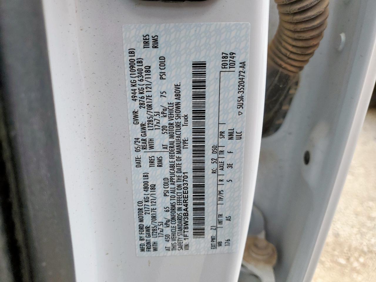 2024 Ford F350 Super Duty VIN: 1FT8W3BA4REE03701 Lot: 64565775