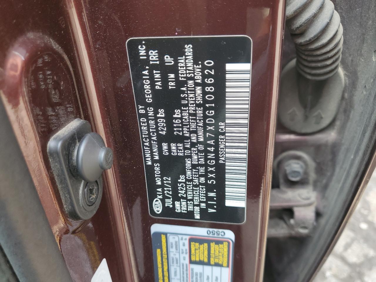 2013 Kia Optima Ex VIN: 5XXGN4A7XDG108620 Lot: 64239835