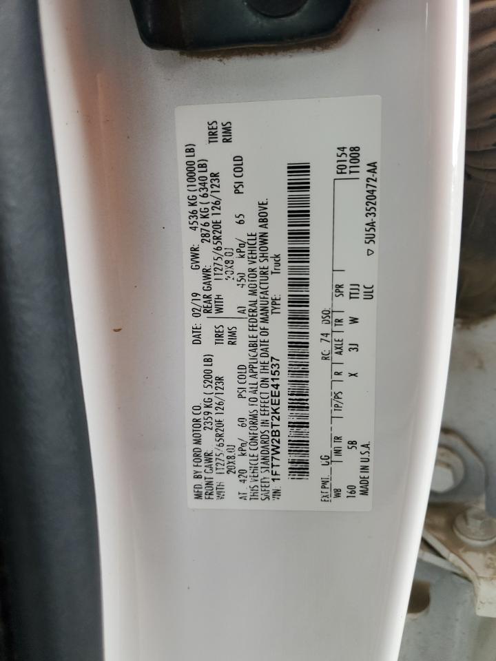 2019 Ford F250 Super Duty VIN: 1FT7W2BT2KEE41537 Lot: 64959765