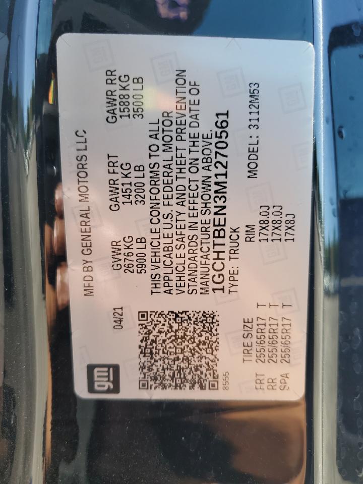 2021 Chevrolet Colorado VIN: 1GCHTBEN3M1270561 Lot: 63271585